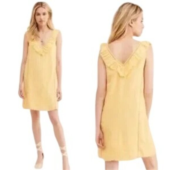 Faherty Ellis Yellow Linen Ruffle Sleeveless Shift Dress - Picture 1 of 7